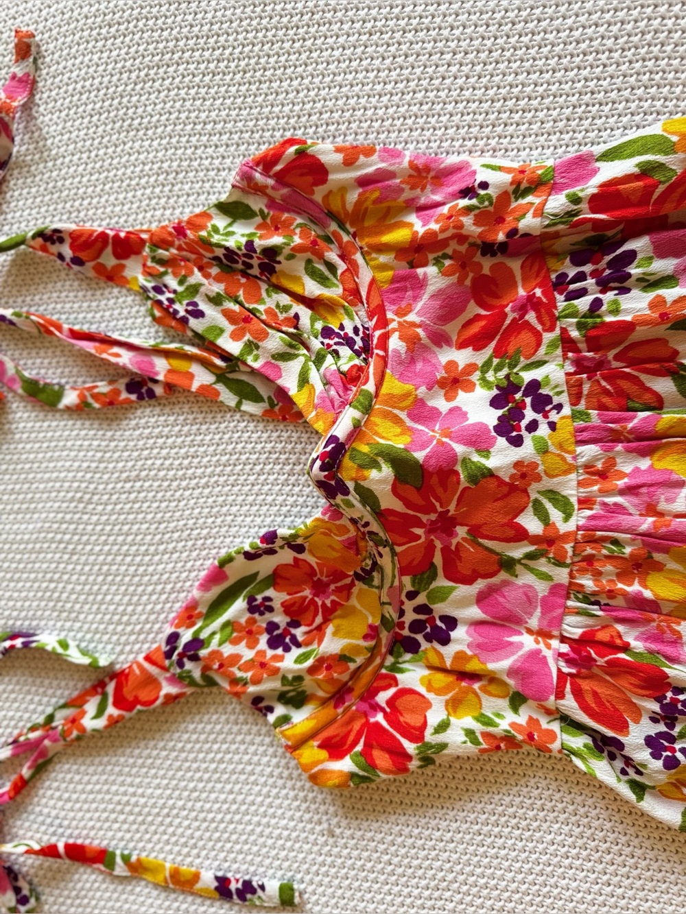 SKY TO MOON Flirty Ruffle Bright Floral Tie-Shoulder Bustier Mini Dress - Picture 5 of 13